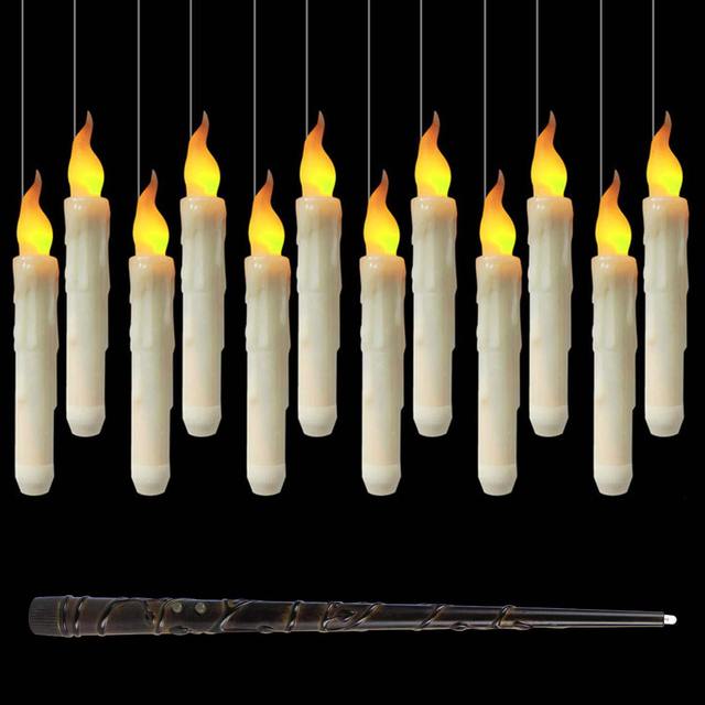12-24-36 Flameless Floating LED Candles Light Magic Wand Remote Control Halloween Decoration Christmas Tree Decor Lights Party
