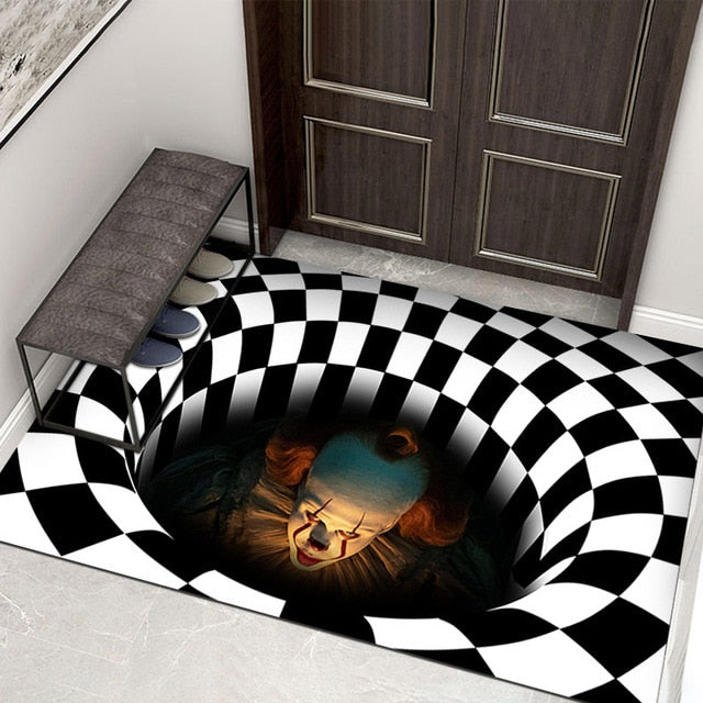 3D Horror Party Festival Decorations Halloween Sewer Clown Carpet Illusion Rugs Door Living Room Floor Mat Kitchen Home Soft Mat