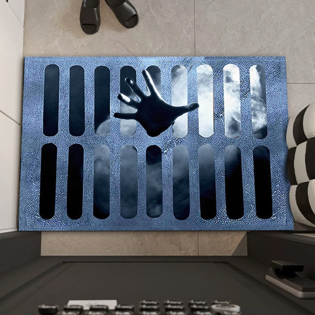 3D Horror Party Festival Decorations Halloween Sewer Clown Carpet Illusion Rugs Door Living Room Floor Mat Kitchen Home Soft Mat