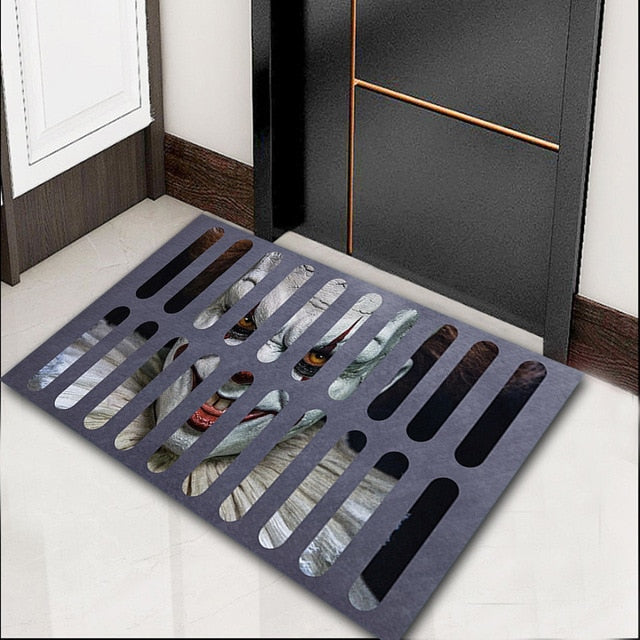 3D Horror Party Festival Decorations Halloween Sewer Clown Carpet Illusion Rugs Door Living Room Floor Mat Kitchen Home Soft Mat