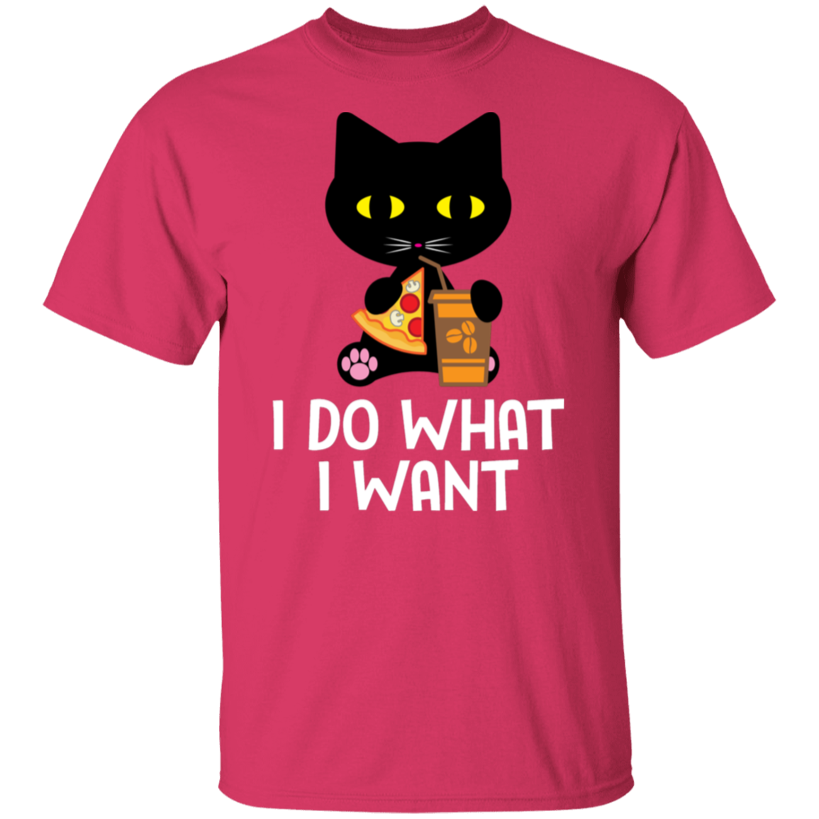 "I Do What I Want" Black Cat Pizza & Coffee T-Shirt – The Perfect Tee for Cat Lovers, Cat Owners & Cat Ladies!