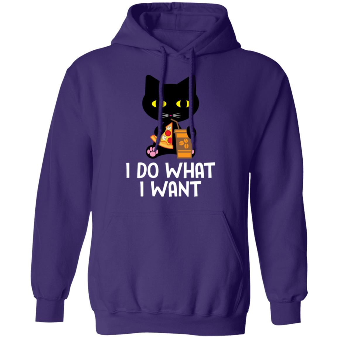 "I Do What I Want" Black Cat Pizza & Coffee Hoodie – Cozy Comfort for Cat Lovers, Cat Owners & Cat Ladies!