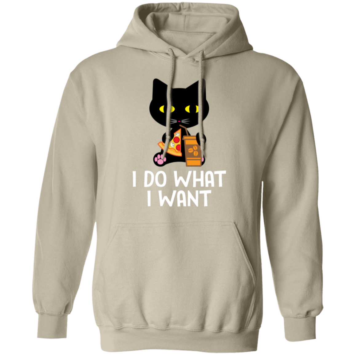 "I Do What I Want" Black Cat Pizza & Coffee Hoodie – Cozy Comfort for Cat Lovers, Cat Owners & Cat Ladies!