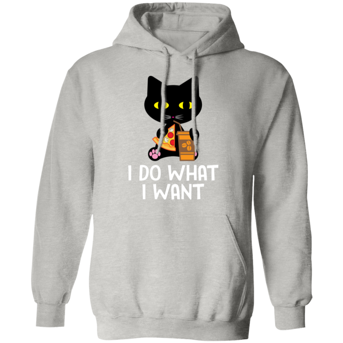 "I Do What I Want" Black Cat Pizza & Coffee Hoodie – Cozy Comfort for Cat Lovers, Cat Owners & Cat Ladies!