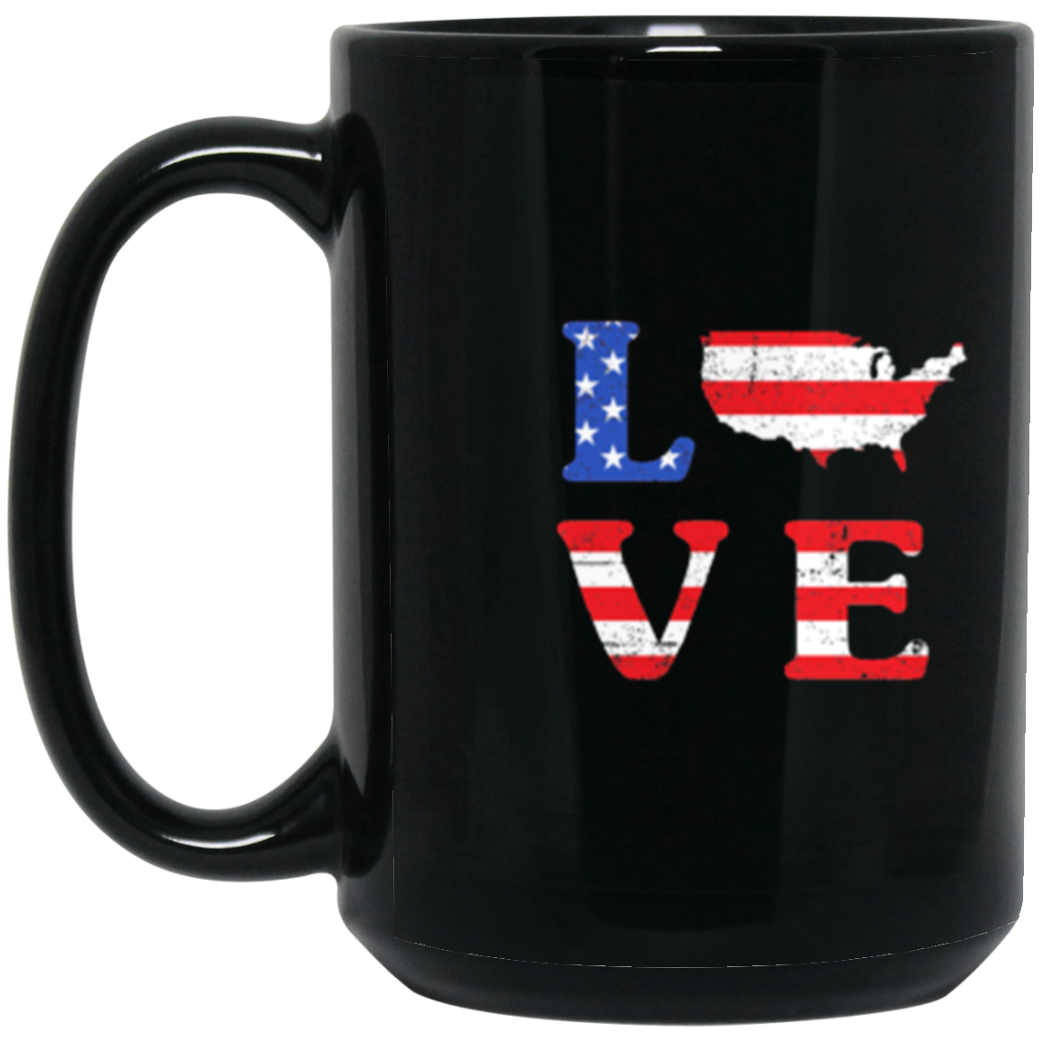 Patriotic "LOVE" Coffee Mug – USA Shaped "O" for Proud Americans