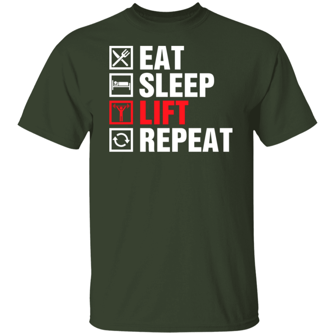 "Eat, Sleep, Lift, Repeat" Fitness T-Shirt – Ultimate Gym Wear for Weight Lifters and Fitness Enthusiasts!