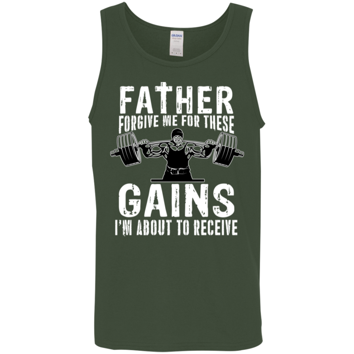 "Father Forgive Me For These Gains I'm About To Receive" Tank Top | Workout Humor Gym Wear