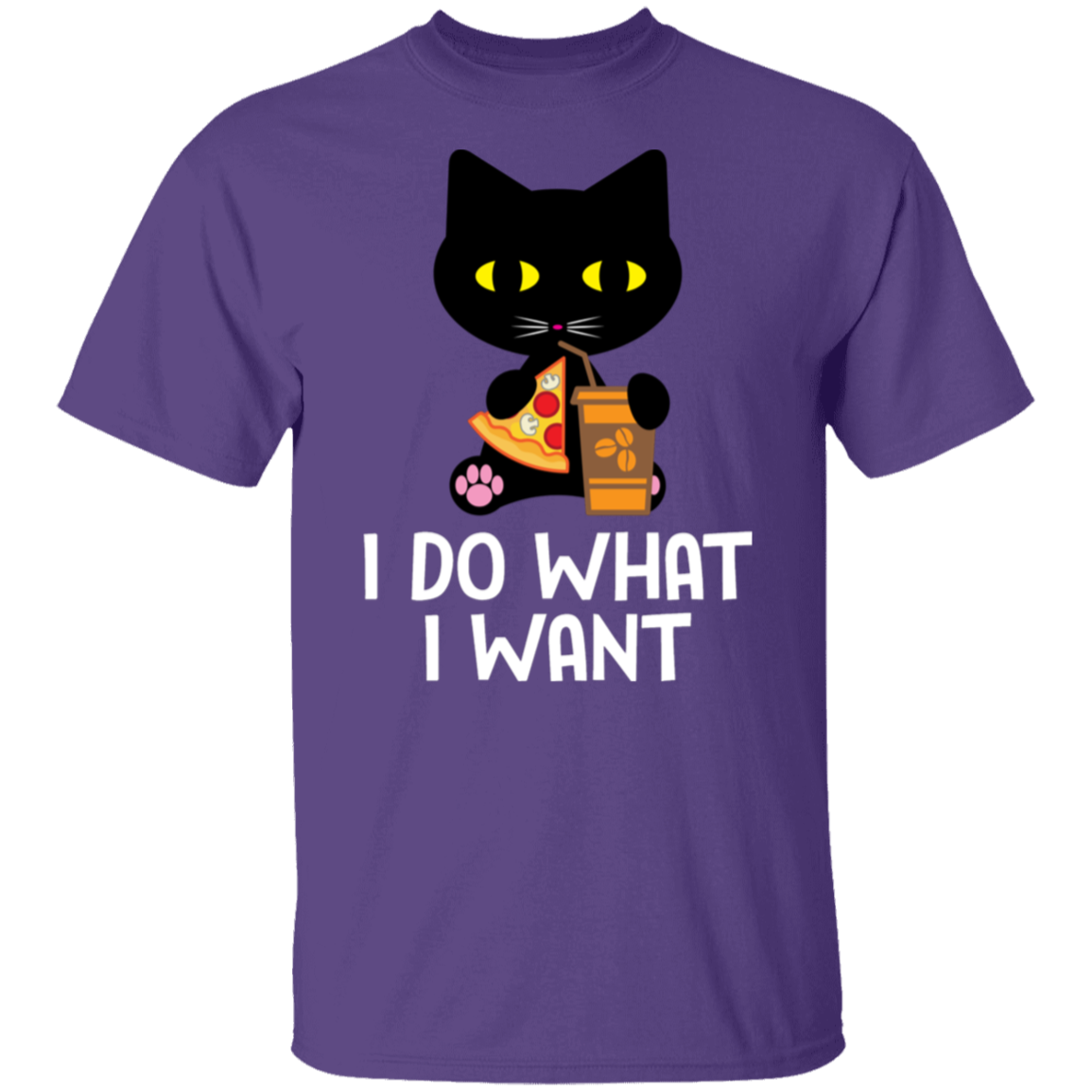 "I Do What I Want" Black Cat Pizza & Coffee T-Shirt – The Perfect Tee for Cat Lovers, Cat Owners & Cat Ladies!