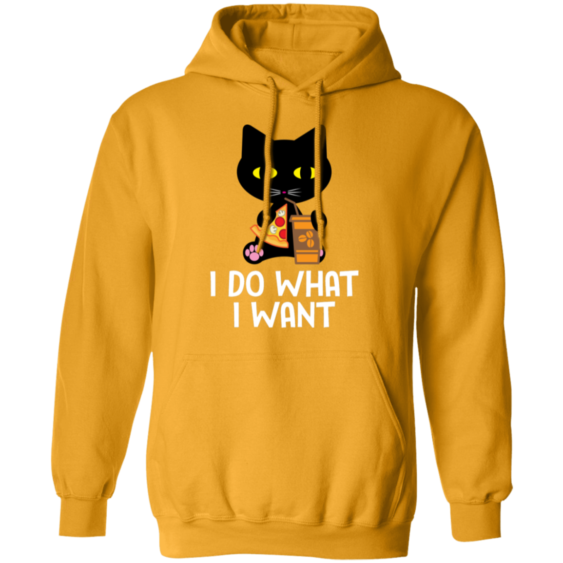 "I Do What I Want" Black Cat Pizza & Coffee Hoodie – Cozy Comfort for Cat Lovers, Cat Owners & Cat Ladies!