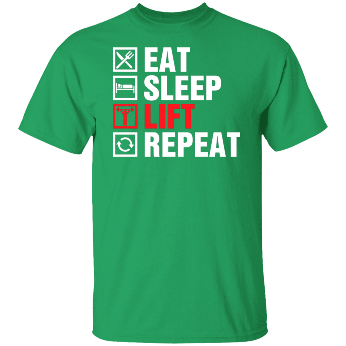 "Eat, Sleep, Lift, Repeat" Fitness T-Shirt – Ultimate Gym Wear for Weight Lifters and Fitness Enthusiasts!