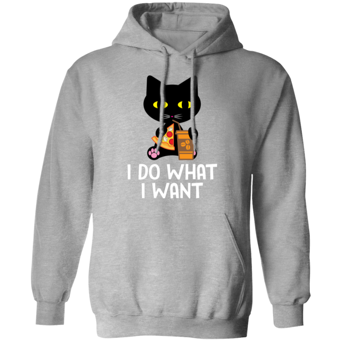 "I Do What I Want" Black Cat Pizza & Coffee Hoodie – Cozy Comfort for Cat Lovers, Cat Owners & Cat Ladies!