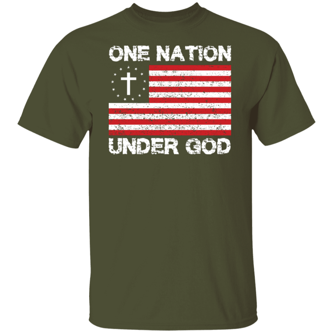 "One Nation Under God" Patriotic Christian T-Shirt – American Flag with Cross and Stars