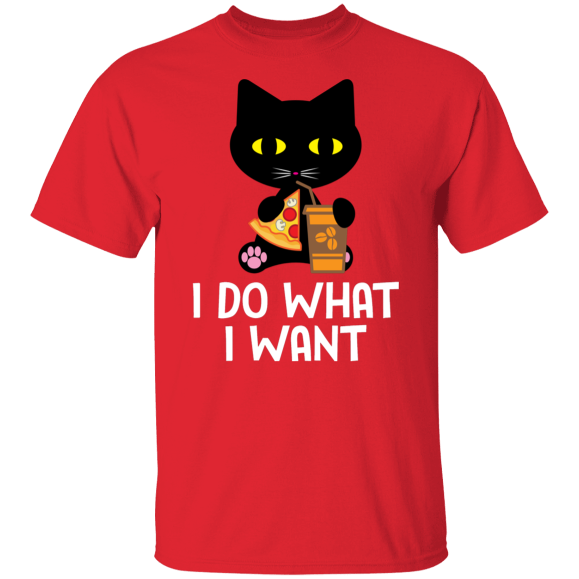 "I Do What I Want" Black Cat Pizza & Coffee T-Shirt – The Perfect Tee for Cat Lovers, Cat Owners & Cat Ladies!