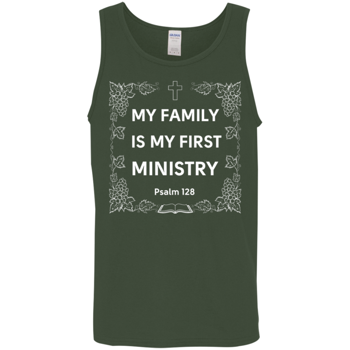 "My Family Is My First Ministry" Psalm 128 Tank Top: Perfect Gift for Christian Fathers & Husbands!