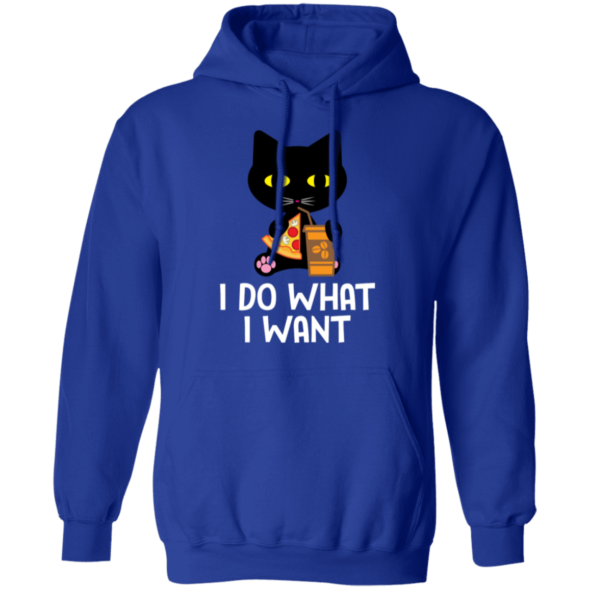 "I Do What I Want" Black Cat Pizza & Coffee Hoodie – Cozy Comfort for Cat Lovers, Cat Owners & Cat Ladies!
