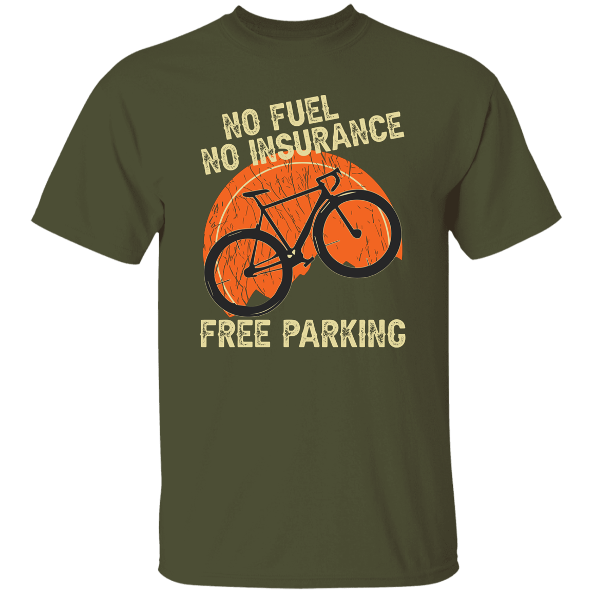"Bicycling Benefits" T-Shirt: No Fuel, No Insurance, Free Parking - Great Gift for Cyclists!