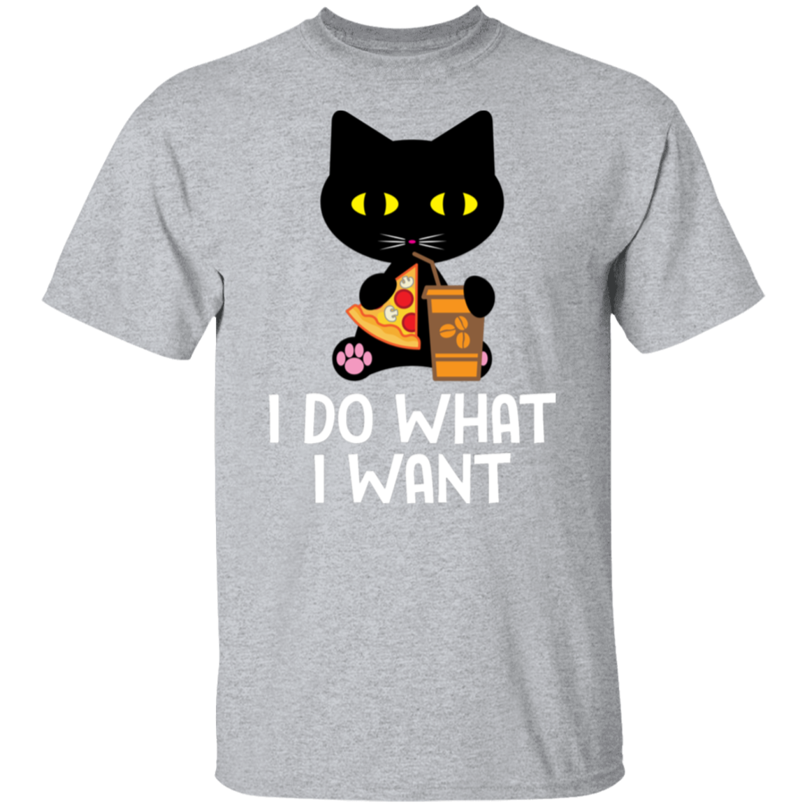 "I Do What I Want" Black Cat Pizza & Coffee T-Shirt – The Perfect Tee for Cat Lovers, Cat Owners & Cat Ladies!
