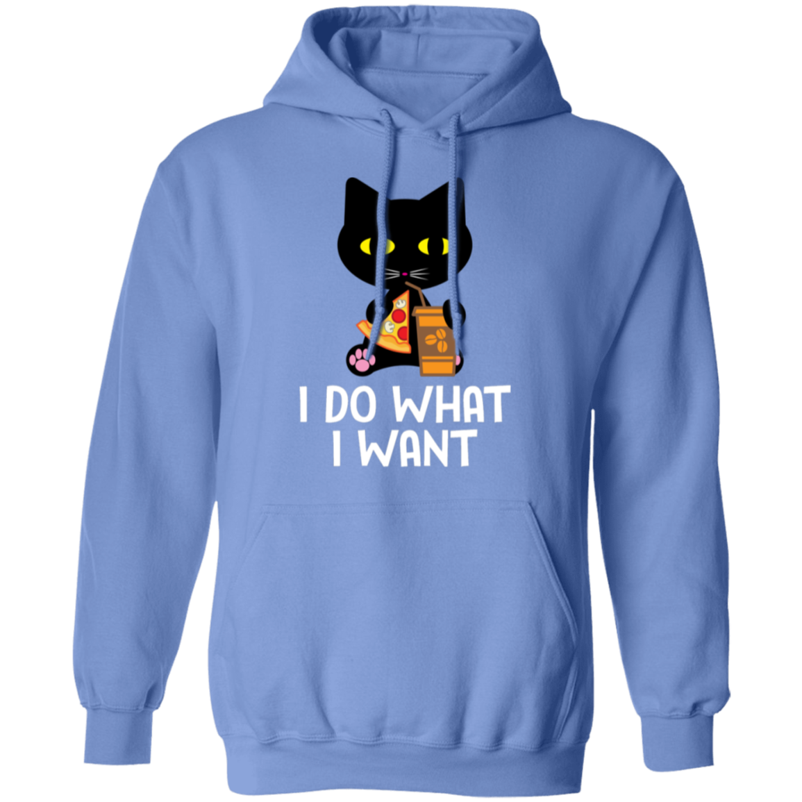 "I Do What I Want" Black Cat Pizza & Coffee Hoodie – Cozy Comfort for Cat Lovers, Cat Owners & Cat Ladies!