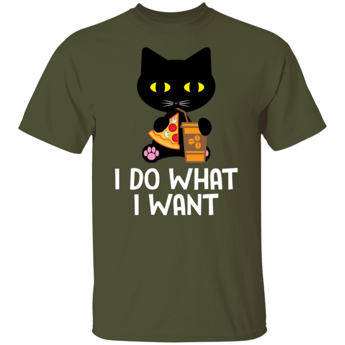 "I Do What I Want" Black Cat Pizza & Coffee T-Shirt – The Perfect Tee for Cat Lovers, Cat Owners & Cat Ladies!