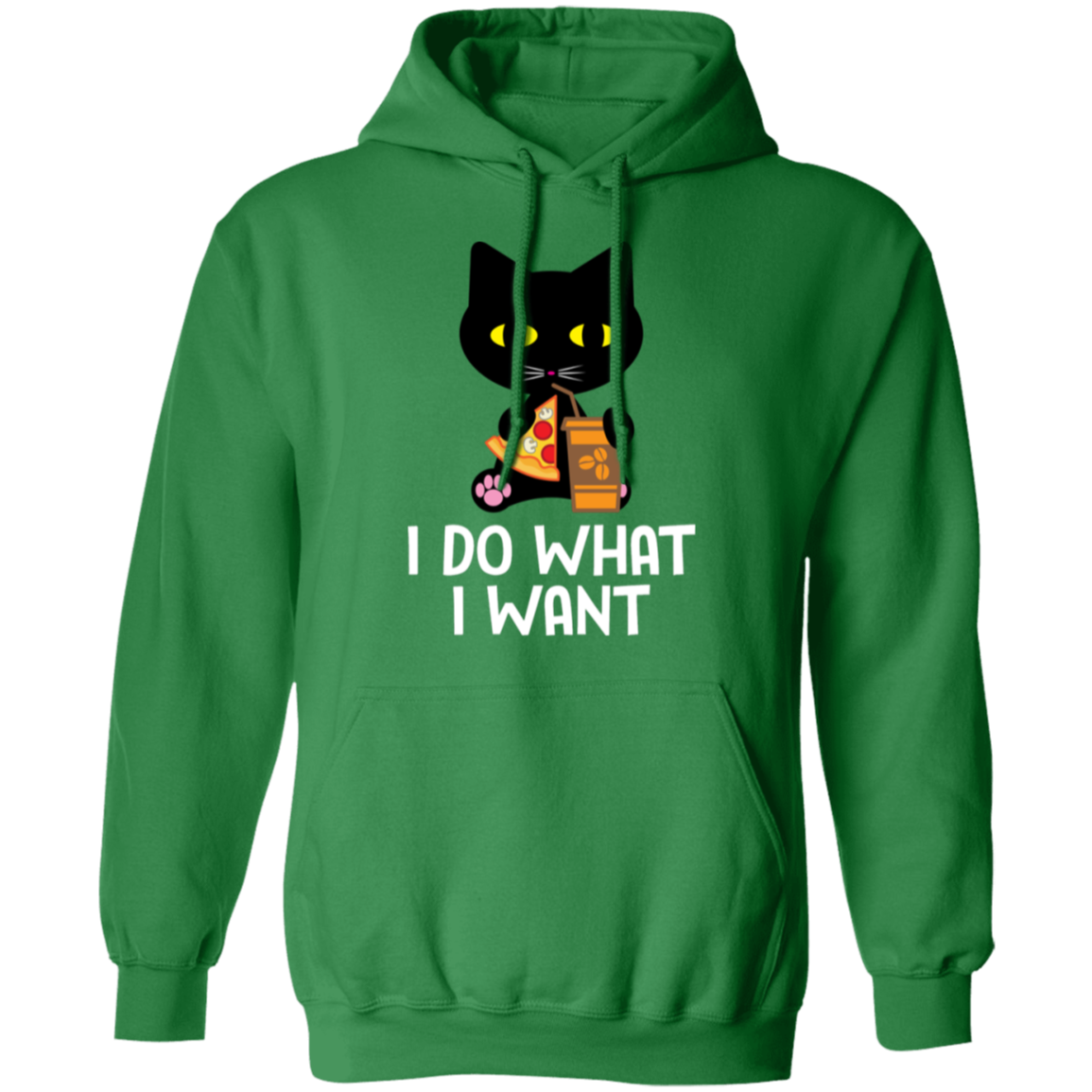 "I Do What I Want" Black Cat Pizza & Coffee Hoodie – Cozy Comfort for Cat Lovers, Cat Owners & Cat Ladies!