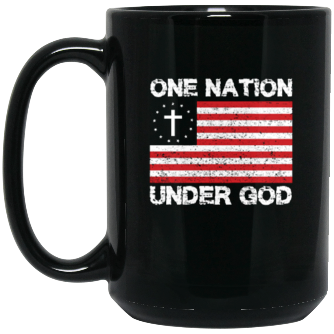 "One Nation Under God" Patriotic Christian Coffee Mug – American Flag with Cross and Stars