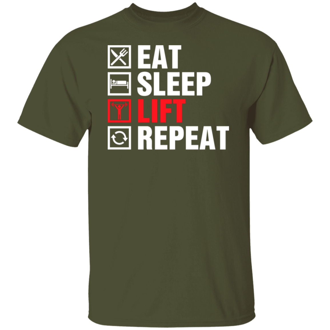 "Eat, Sleep, Lift, Repeat" Fitness T-Shirt – Ultimate Gym Wear for Weight Lifters and Fitness Enthusiasts!