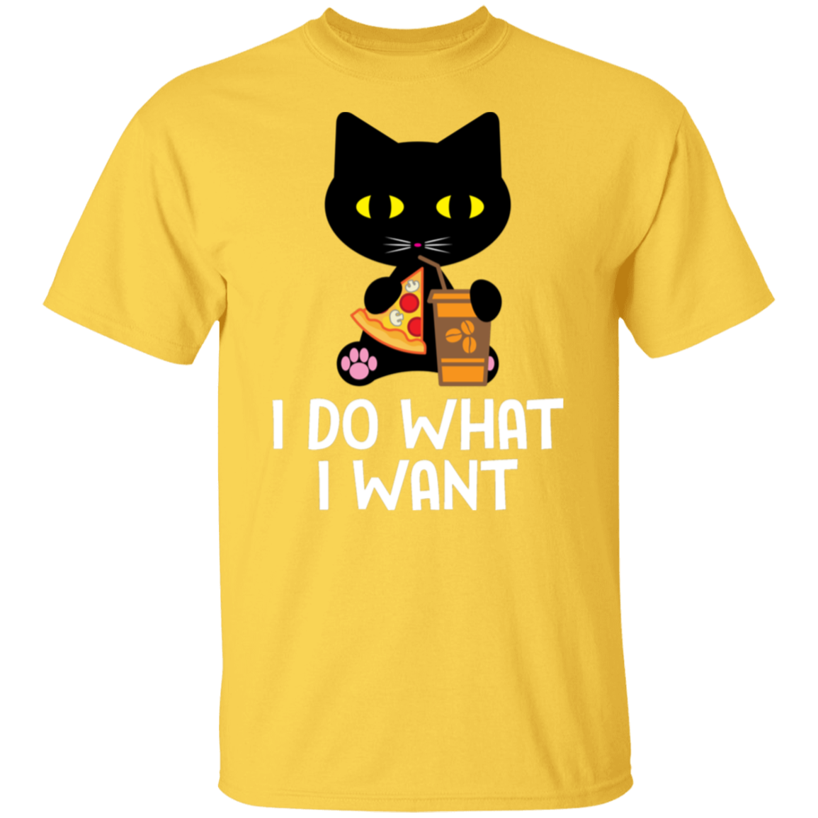 "I Do What I Want" Black Cat Pizza & Coffee T-Shirt – The Perfect Tee for Cat Lovers, Cat Owners & Cat Ladies!
