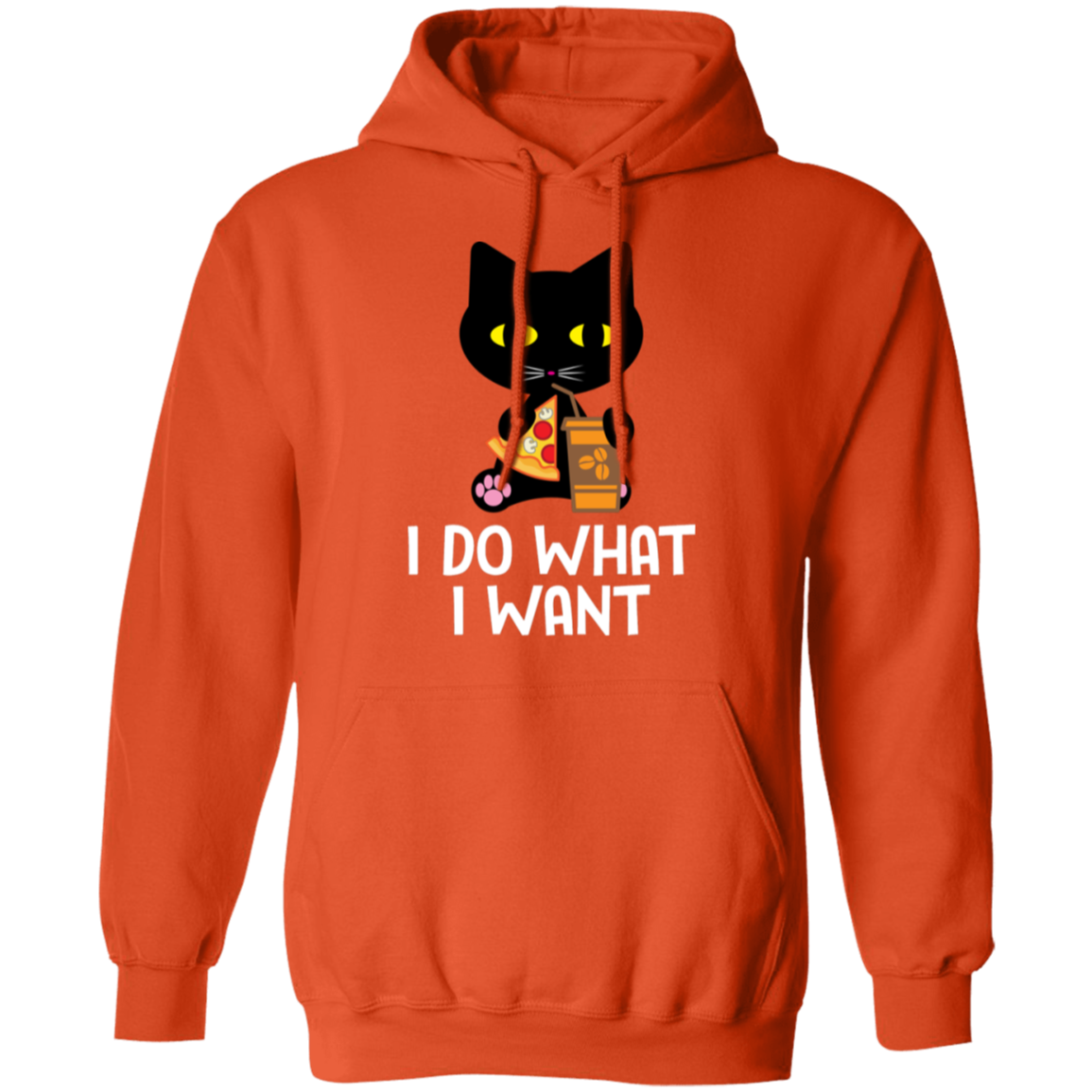 "I Do What I Want" Black Cat Pizza & Coffee Hoodie – Cozy Comfort for Cat Lovers, Cat Owners & Cat Ladies!