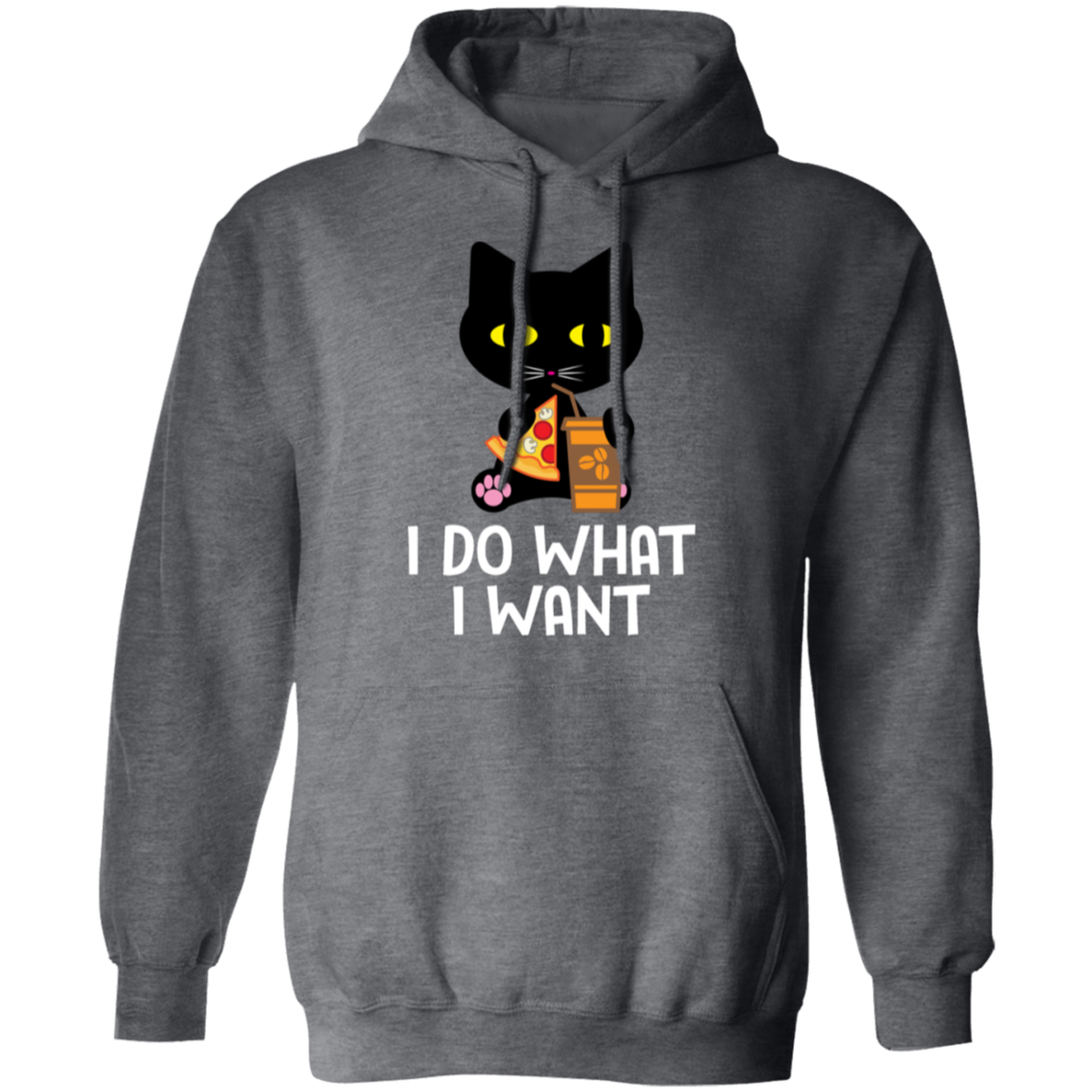 "I Do What I Want" Black Cat Pizza & Coffee Hoodie – Cozy Comfort for Cat Lovers, Cat Owners & Cat Ladies!
