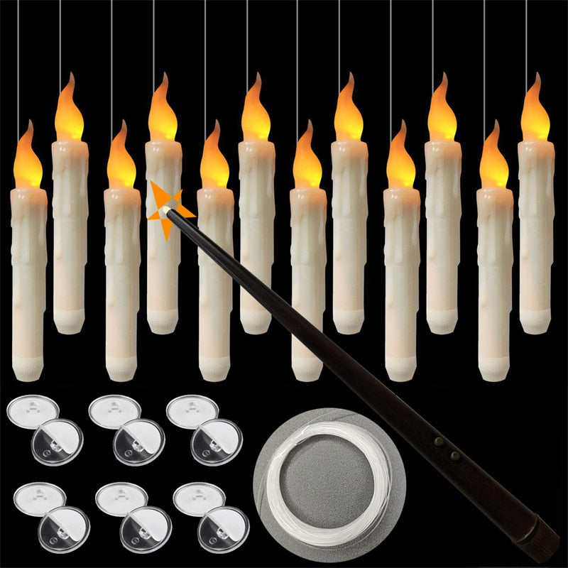 12-24-36 Flameless Floating LED Candles Light Magic Wand Remote Control Halloween Decoration Christmas Tree Decor Lights Party
