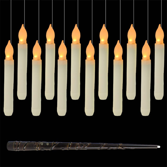 12-24-36 Flameless Floating LED Candles Light Magic Wand Remote Control Halloween Decoration Christmas Tree Decor Lights Party