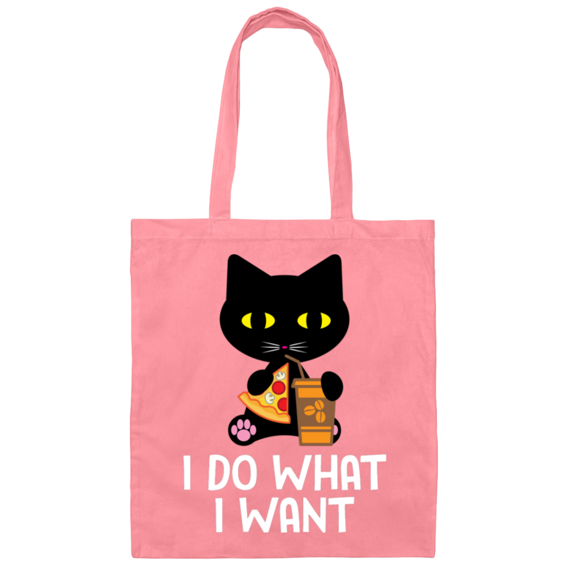 "I Do What I Want" Black Cat Pizza & Coffee Tote Bag – Stylish & Practical for Cat Lovers, Cat Owners & Cat Ladies!