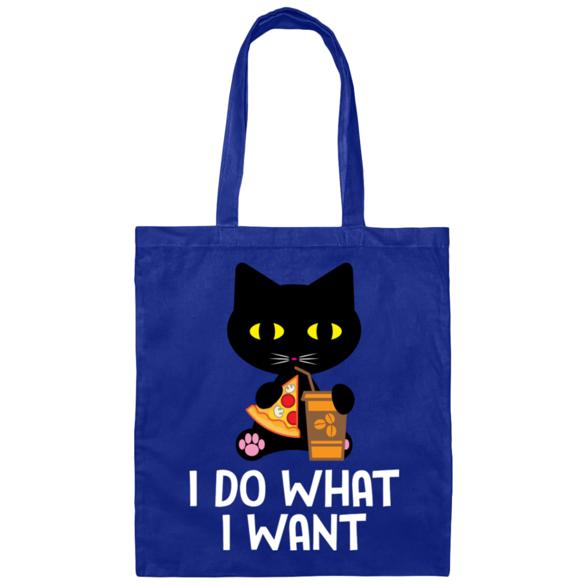 "I Do What I Want" Black Cat Pizza & Coffee Tote Bag – Stylish & Practical for Cat Lovers, Cat Owners & Cat Ladies!