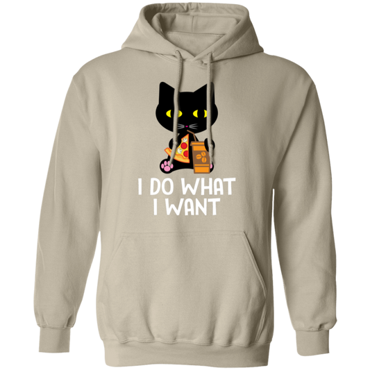 "I Do What I Want" Black Cat Pizza & Coffee Hoodie – Cozy Comfort for Cat Lovers, Cat Owners & Cat Ladies!