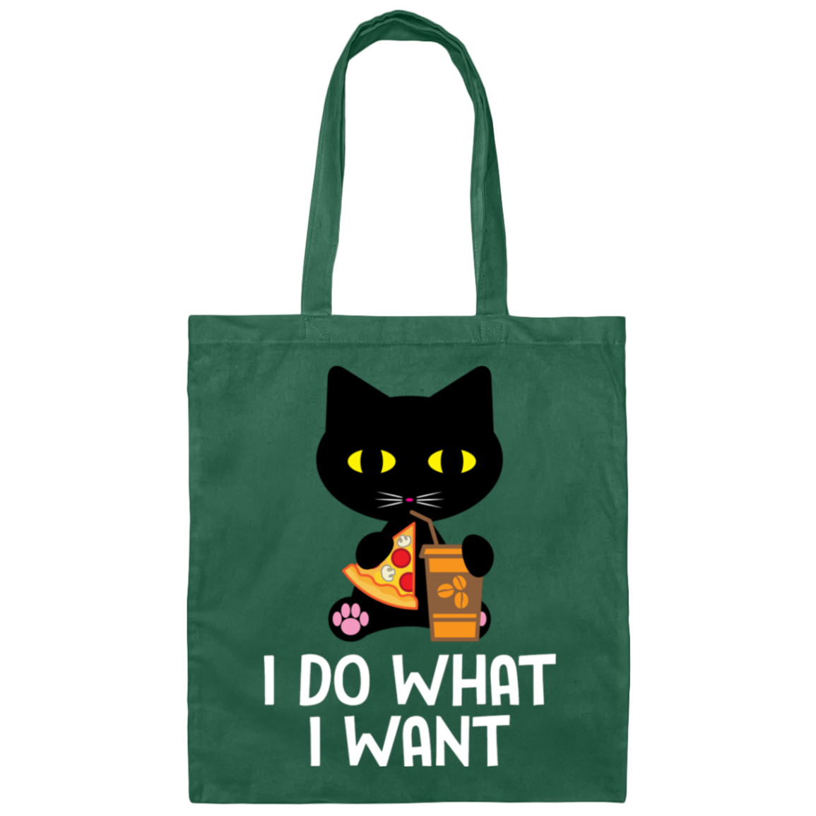 "I Do What I Want" Black Cat Pizza & Coffee Tote Bag – Stylish & Practical for Cat Lovers, Cat Owners & Cat Ladies!