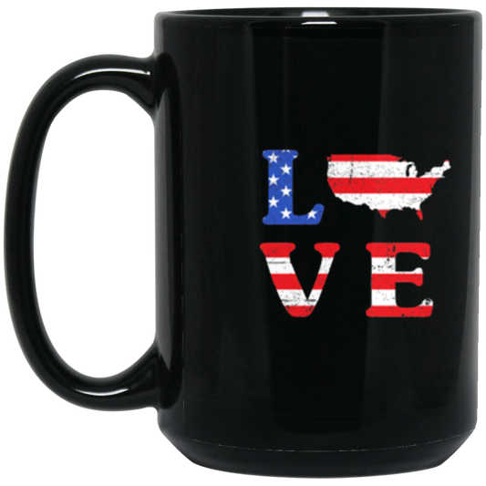 Patriotic "LOVE" Coffee Mug – USA Shaped "O" for Proud Americans