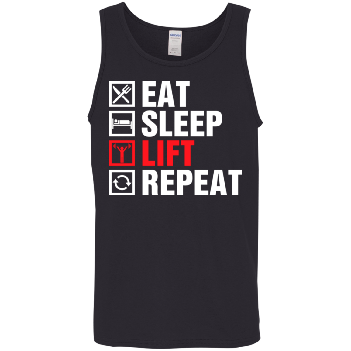 "Eat, Sleep, Lift, Repeat" Tank Top – Essential Workout Gear for Fitness Buffs and Weight Lifters!