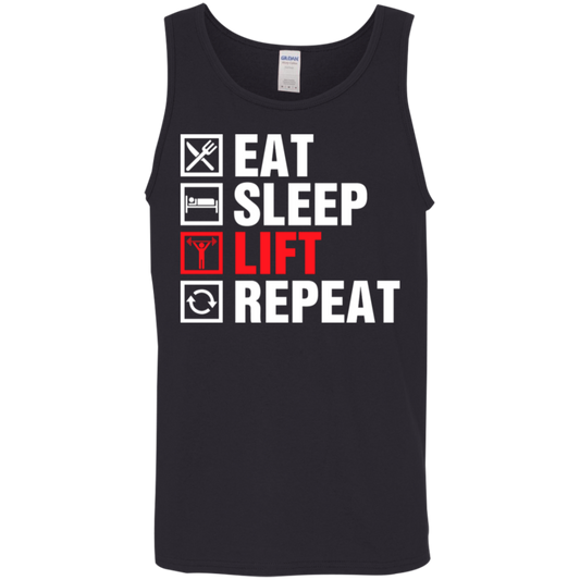 "Eat, Sleep, Lift, Repeat" Tank Top – Essential Workout Gear for Fitness Buffs and Weight Lifters!