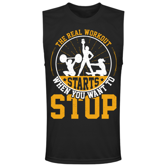 "The Real Workout Starts When You Want To Stop" Muscle Tee – Perfect for Gym Enthusiasts & Weight Lifters!