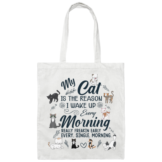 "Every Morning Cat Alarm" - Cute & Cuddly Cat Lover's Tote Bag