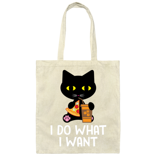 "I Do What I Want" Black Cat Pizza & Coffee Tote Bag – Stylish & Practical for Cat Lovers, Cat Owners & Cat Ladies!