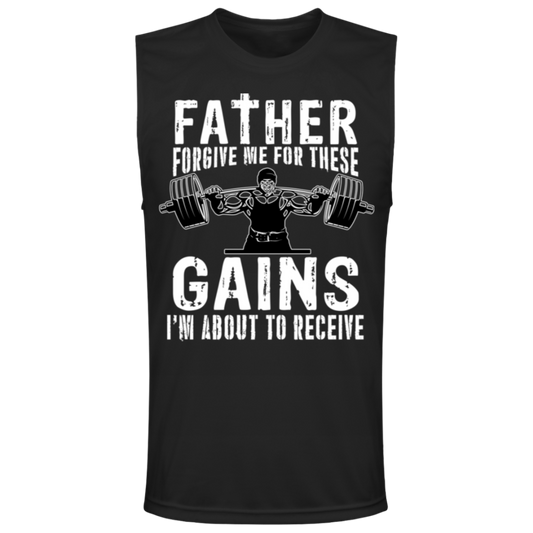 "Father Forgive Me For These Gains I'm About To Receive" Muscle Tee | Fitness Humor Gym Shirt