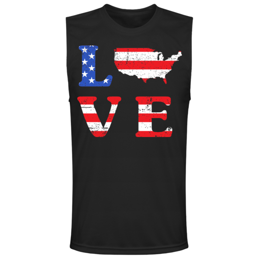 Patriotic "LOVE" Muscle Tee – USA Shaped "O" for Proud Americans