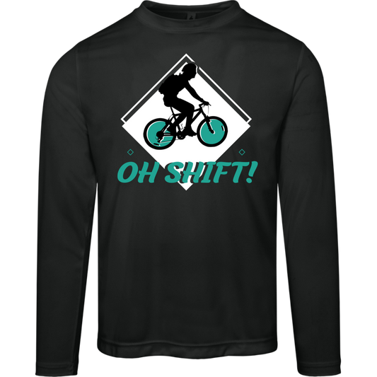 “Oh Shift!” Long Sleeve Cycling Tee – Moisture-Wicking & UV 40+ Protection