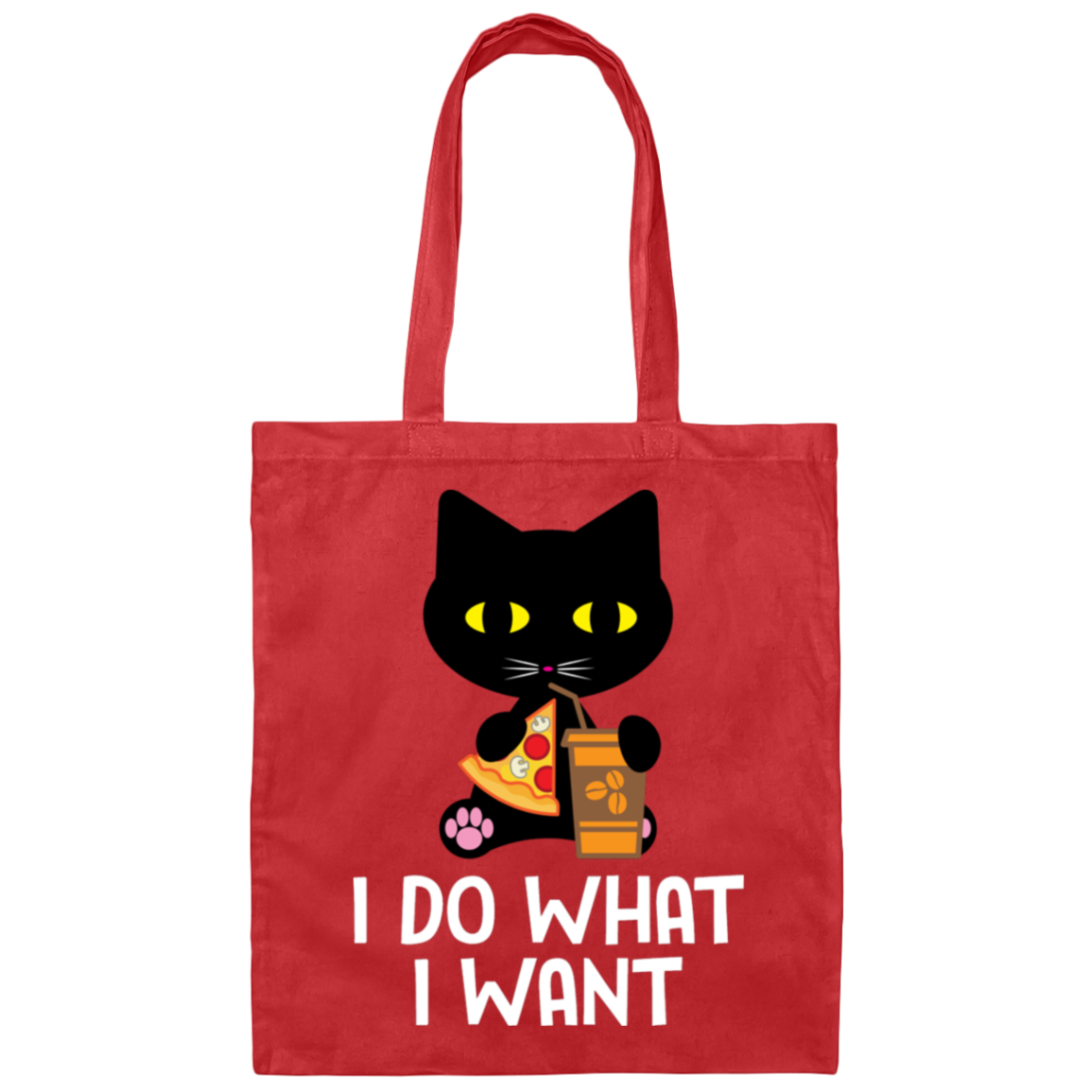 "I Do What I Want" Black Cat Pizza & Coffee Tote Bag – Stylish & Practical for Cat Lovers, Cat Owners & Cat Ladies!