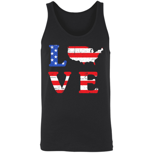 Patriotic "LOVE" Unisex Tank Top – USA Shaped "O" for Proud Americans