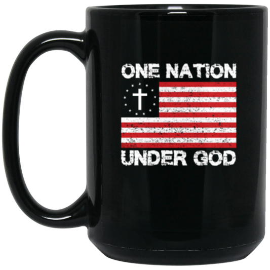 "One Nation Under God" Patriotic Christian Coffee Mug – American Flag with Cross and Stars