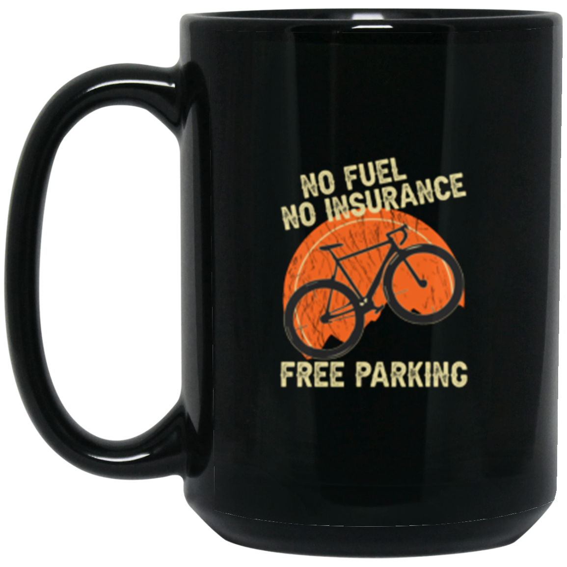 "Bicycling Benefits" Coffee Mug: No Fuel, No Insurance, Free Parking - Great Gift for Cyclists!