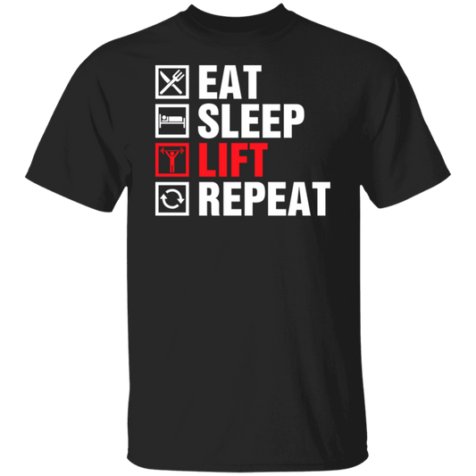 "Eat, Sleep, Lift, Repeat" Fitness T-Shirt – Ultimate Gym Wear for Weight Lifters and Fitness Enthusiasts!