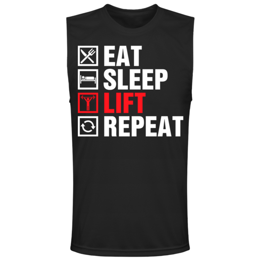 "Eat, Sleep, Lift, Repeat" Muscle Tee – Essential Gym Wear for Weight Lifters and Fitness Enthusiasts!